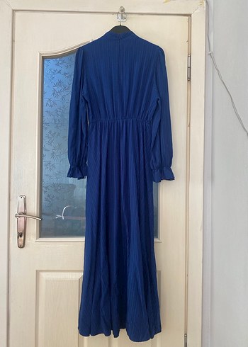 Lacivert Pilili Uzun Elbise - Görsel 6