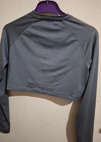 Gri Uzun Kollu spor Crop Top Kadın - Görsel 2