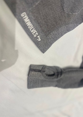 Uzun Kollu Gri spor üst Crop Top - Görsel 2