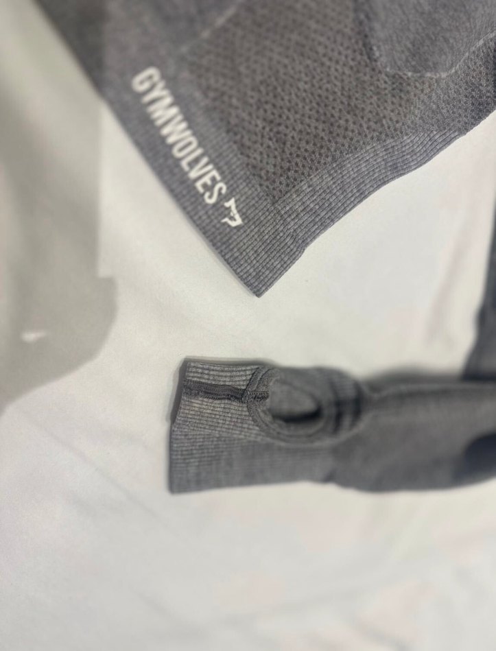 Uzun Kollu Gri spor üst Crop Top - Görsel 2