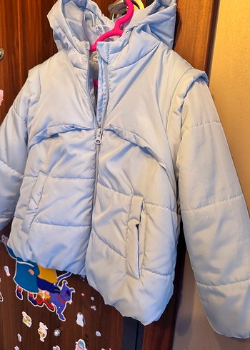 Kız Çocuk bebe mavisi  Kapüşonlu Mont - Görsel 4