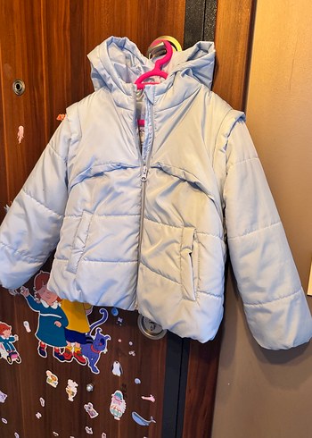 Kız Çocuk bebe mavisi  Kapüşonlu Mont - Görsel 2