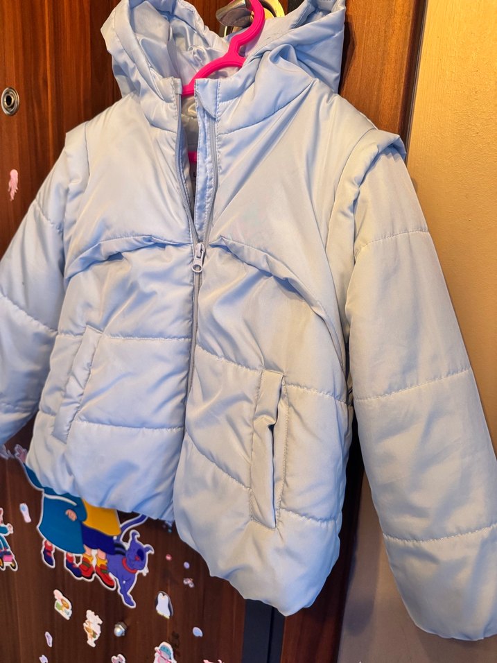 Kız Çocuk bebe mavisi  Kapüşonlu Mont - Görsel 4