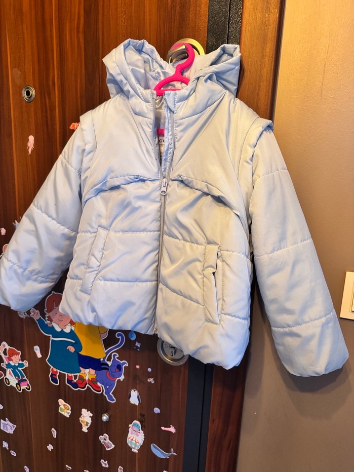 Kız Çocuk bebe mavisi  Kapüşonlu Mont - Görsel 2