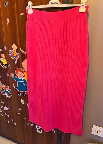 Pembe Yarım Fermuarlı Yüksek Yaka Triko Kazak Etek takım - Görsel 3