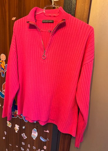 Pembe Yarım Fermuarlı Yüksek Yaka Triko Kazak Etek takım - Görsel 4