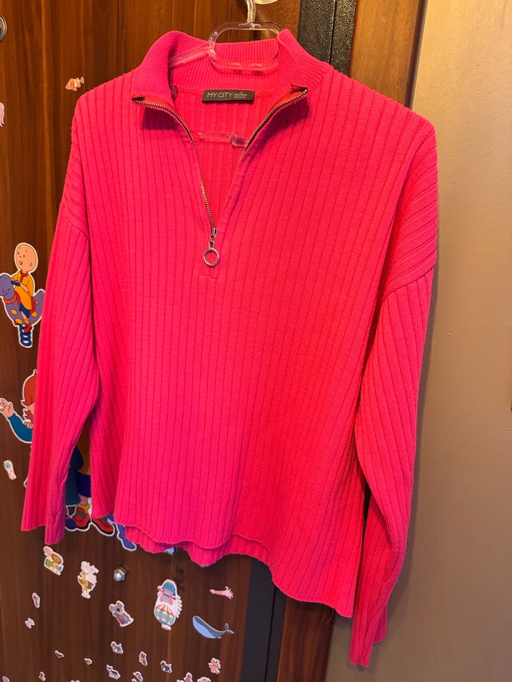 Pembe Yarım Fermuarlı Yüksek Yaka Triko Kazak Etek takım - Görsel 4