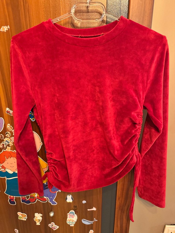 Kırmızı Kadın Kadife Uzun Kollu Bluz - Görsel 3