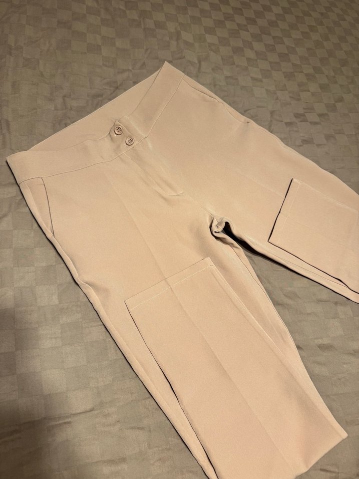 Bej Midi Kadın Kumaş Pantolon - Görsel 3