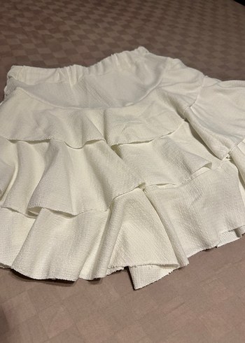 Beyaz Keten Fırfırlı Midi Etek - Görsel 2