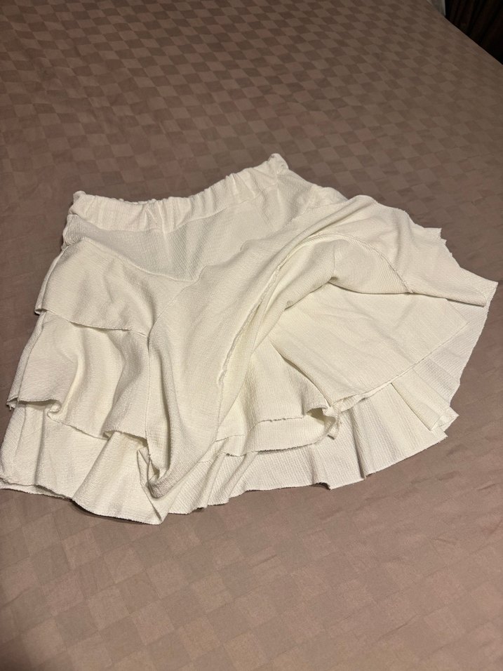 Beyaz Keten Fırfırlı Midi Etek - Görsel 3