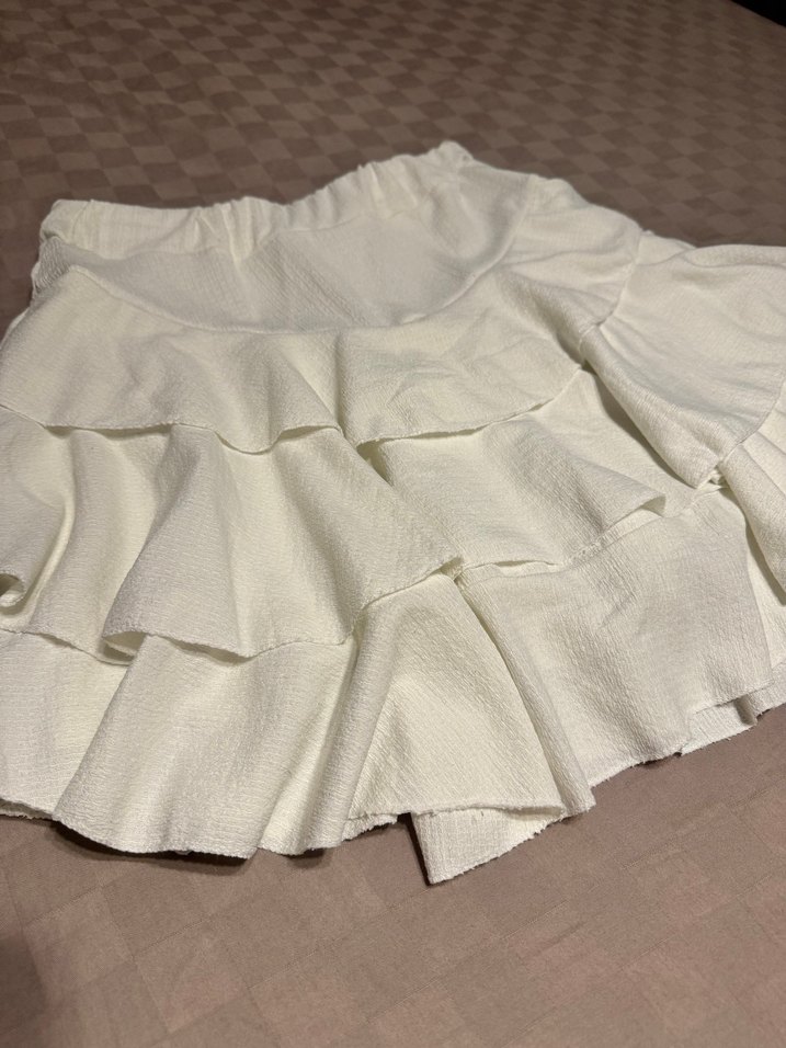 Beyaz Keten Fırfırlı Midi Etek - Görsel 2