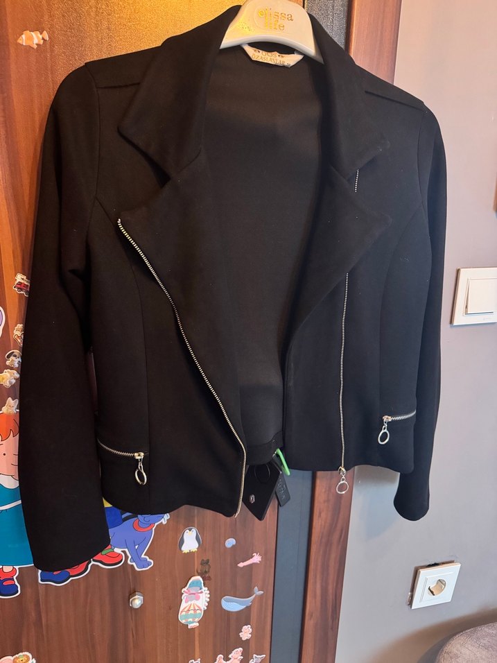 Siyah  Fermuarlı Kadın Ceket - Görsel 2