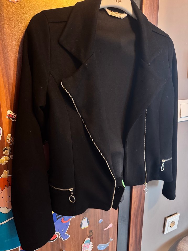 Siyah  Fermuarlı Kadın Ceket - Görsel 3