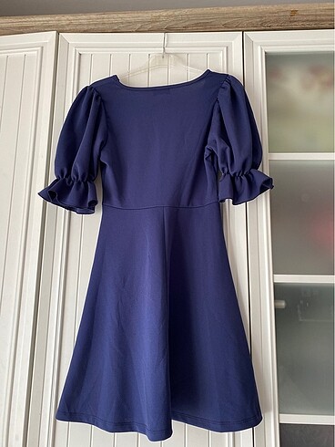 Kare Yaka Balon Kol Mini Krep Elbise - Görsel 4