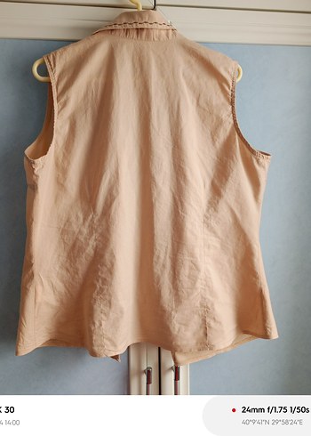 Bej Kolsuz Keten Gömlek, Düğmeli, Normal Boy - Görsel 2