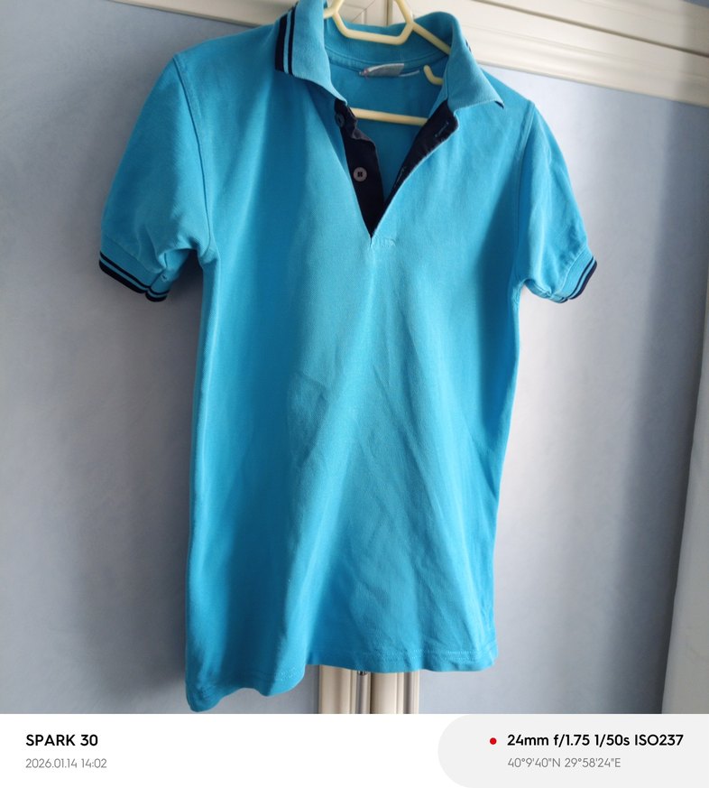 Kız Çocuk Mavi Kısa Kollu Polo Tişört - Görsel 2