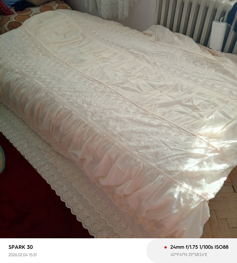 Nakışlı Krem Yatak Örtüsü - Görsel 3