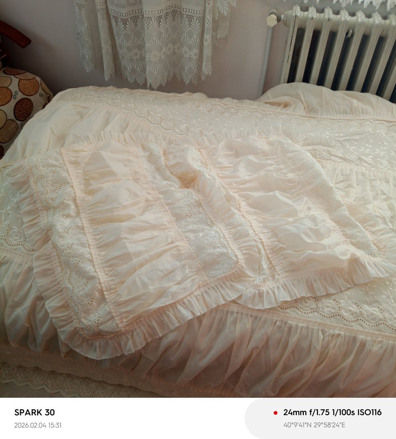 Nakışlı Krem Yatak Örtüsü - Görsel 2
