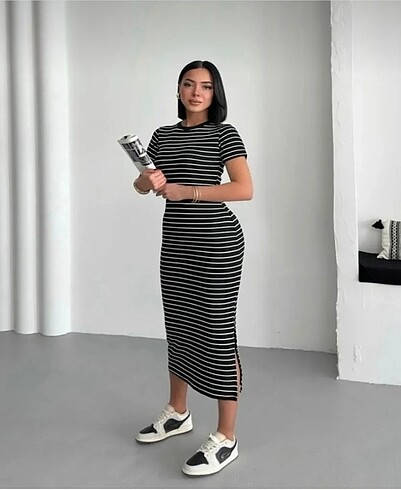 Diğer Zara mango bershka Trendyol cizgili midi elbise