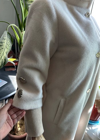 42 Beden Zara beymen Angora kürk kaban Düğmeli Beyaz Yün Kaban
