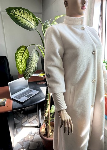Zara beymen Angora kürk kaban Düğmeli Beyaz Yün Kaban
