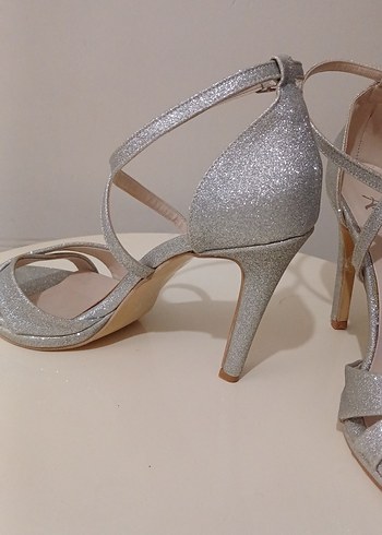 38 Beden gri Renk Gri simli Tokalı Stiletto Kadın Abiye Ayakkabı