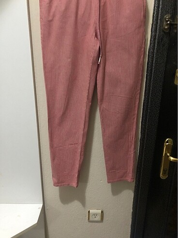 xs Beden çeşitli Renk Kırmızı beyaz çizgili dar paça kumaş pantalon