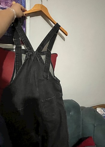 Kadın Siyah Denim Askılı Tulum Salopet - Görsel 3