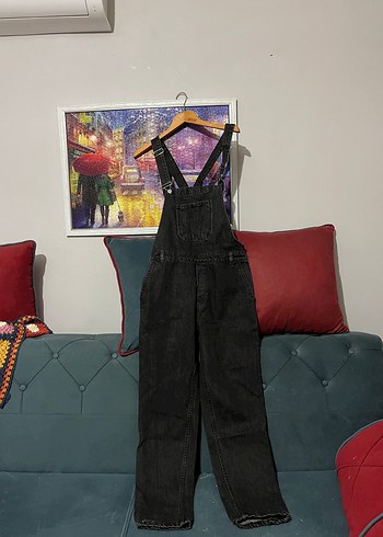 Kadın Siyah Denim Askılı Tulum Salopet - Görsel 2