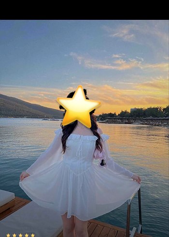 Beyaz Transparan Straplez Midi Mezuniyet,nişan,nikah elbisesi
