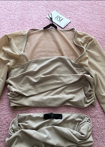 Bej Drapeli Mini Abiye ikili takım - Görsel 2