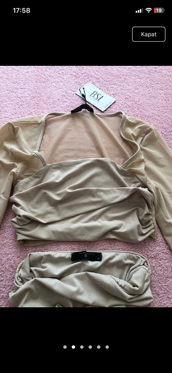 Bej Drapeli Mini Abiye ikili takım - Görsel 2