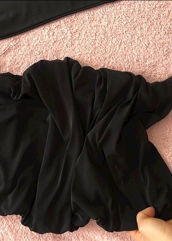 Siyah Drapeli Mini Uzun Kollu Elbise - Görsel 2