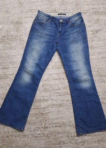 Düğmeli Parlak Mavi Kadın Kot Pantolon - Görsel 4