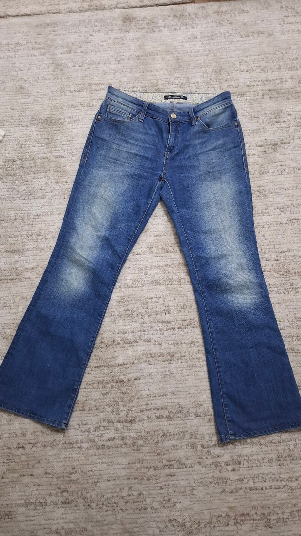 Düğmeli Parlak Mavi Kadın Kot Pantolon - Görsel 4