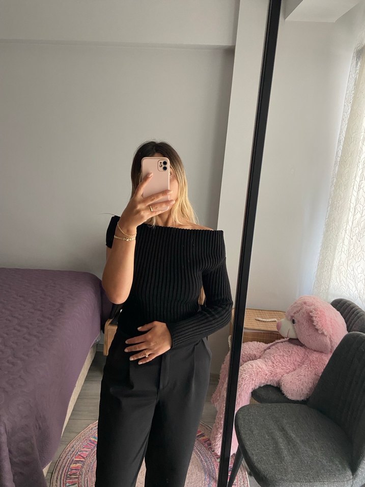 Siyah Straplez Midi Triko Kazak - Görsel 2