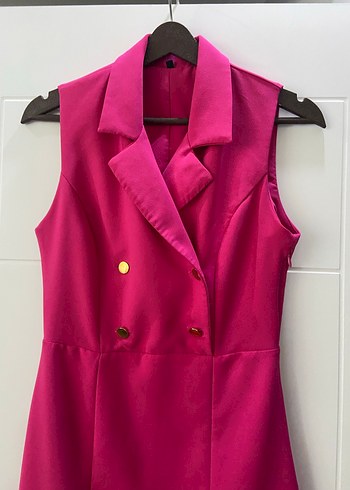 Pembe Düğmeli Midi  Elbise - Görsel 3