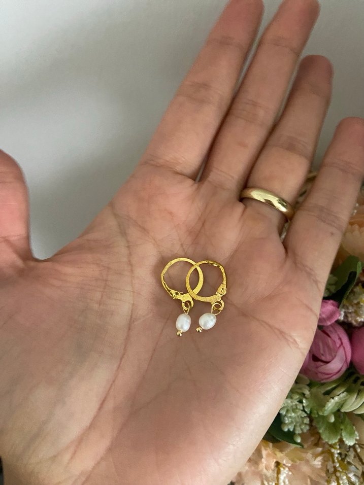 Altın Renk Mini İnci Küpe - Görsel 3