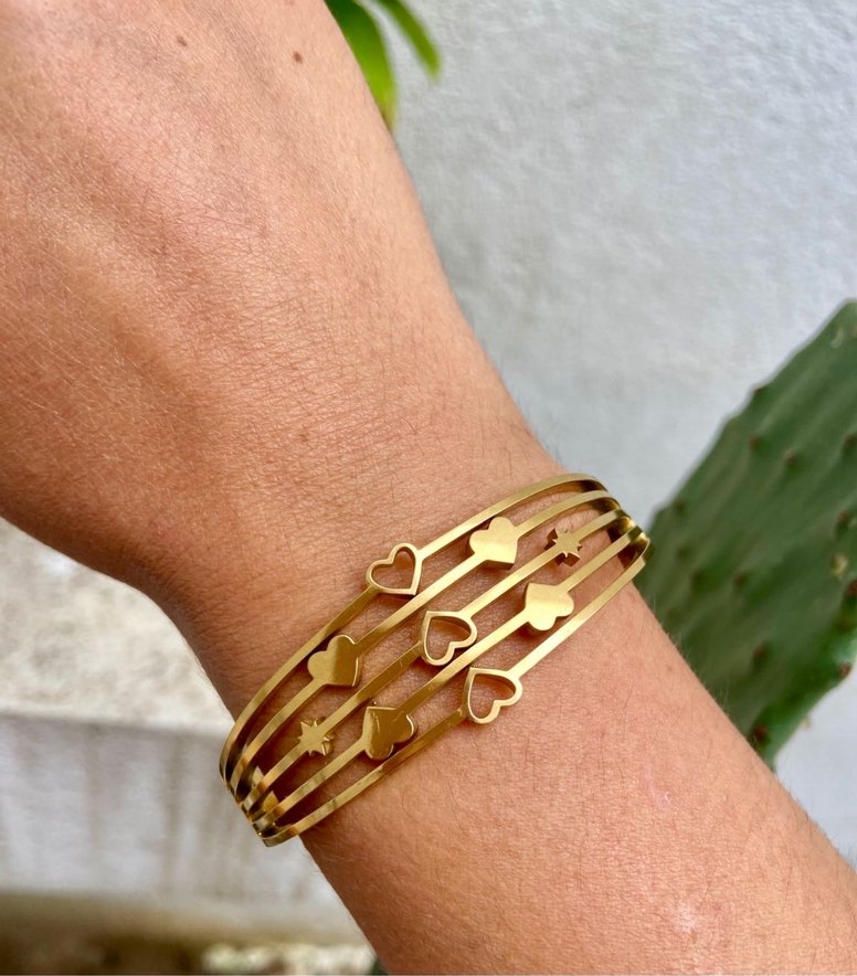 Altın Renkli Minimalist Kalpli  Bileklik - Görsel 2