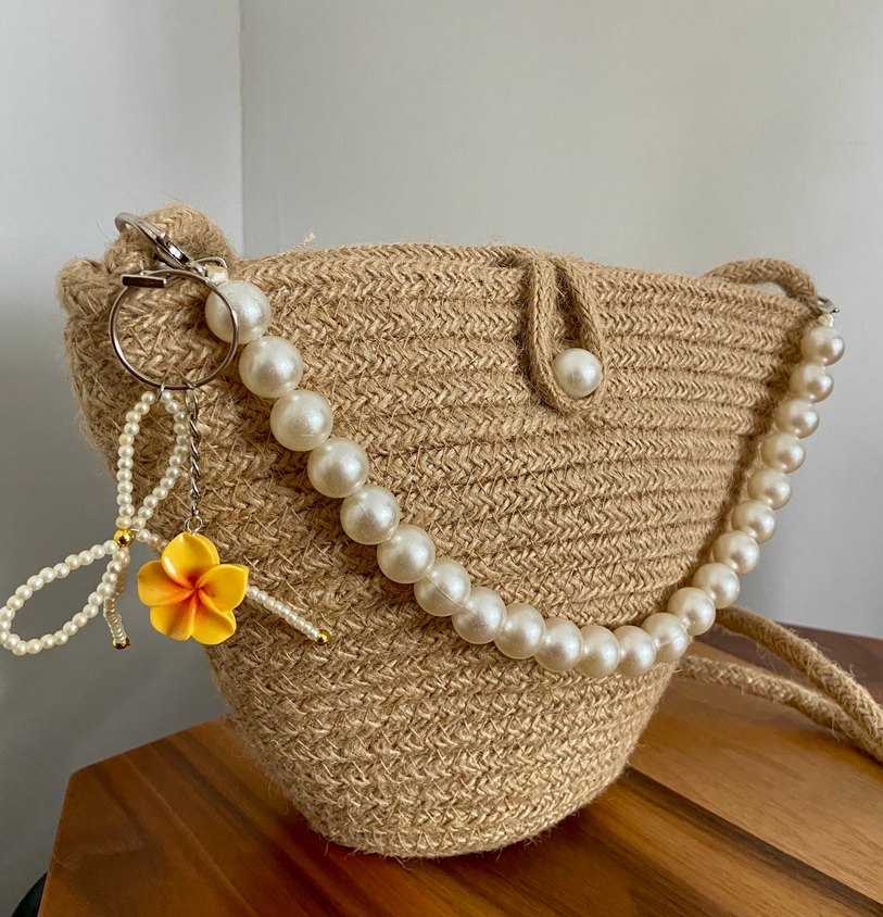 Turuncu çiçek  & inci Fiyonk  Anahtarlık - Görsel 2