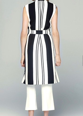 Uzun Çizgili V Yaka Kolsuz Kadın Yelek - Görsel 3