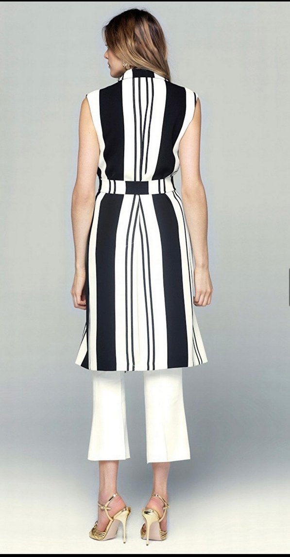 Uzun Çizgili V Yaka Kolsuz Kadın Yelek - Görsel 3