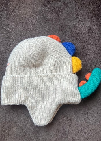 2-3 Yaş, 20 cm Beden Renkli Dinozor Nakışlı Örgü Erkek Bere
