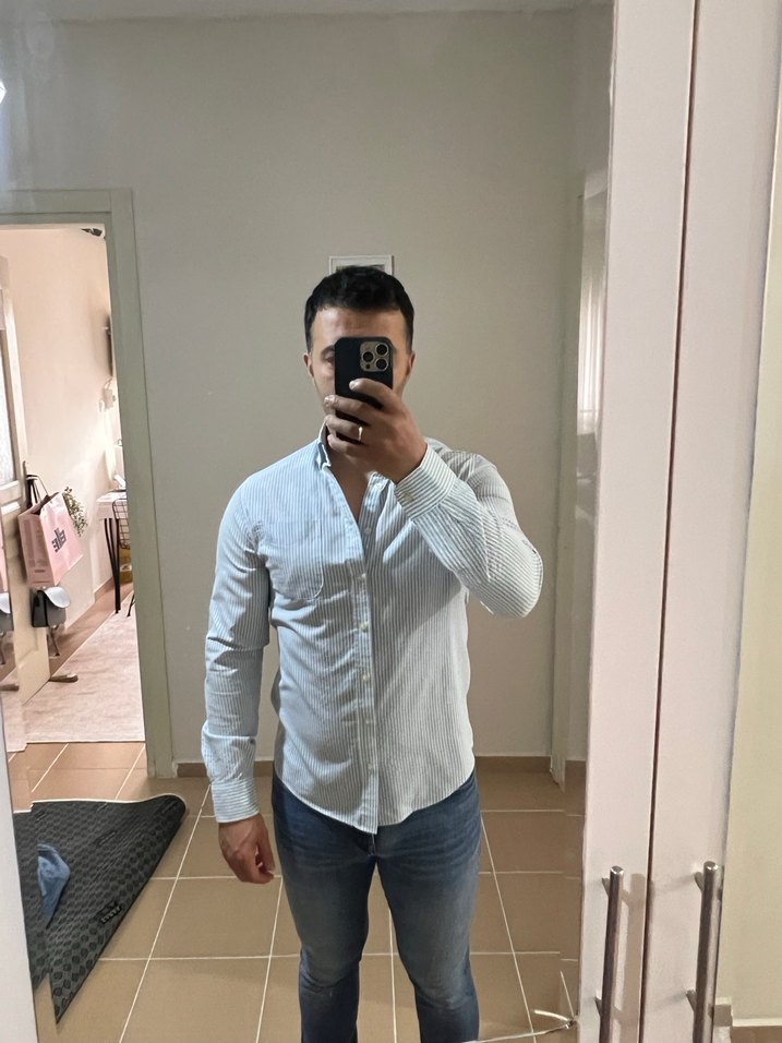 Mavi Düğmeli Denim erkek Gömlek - Görsel 4