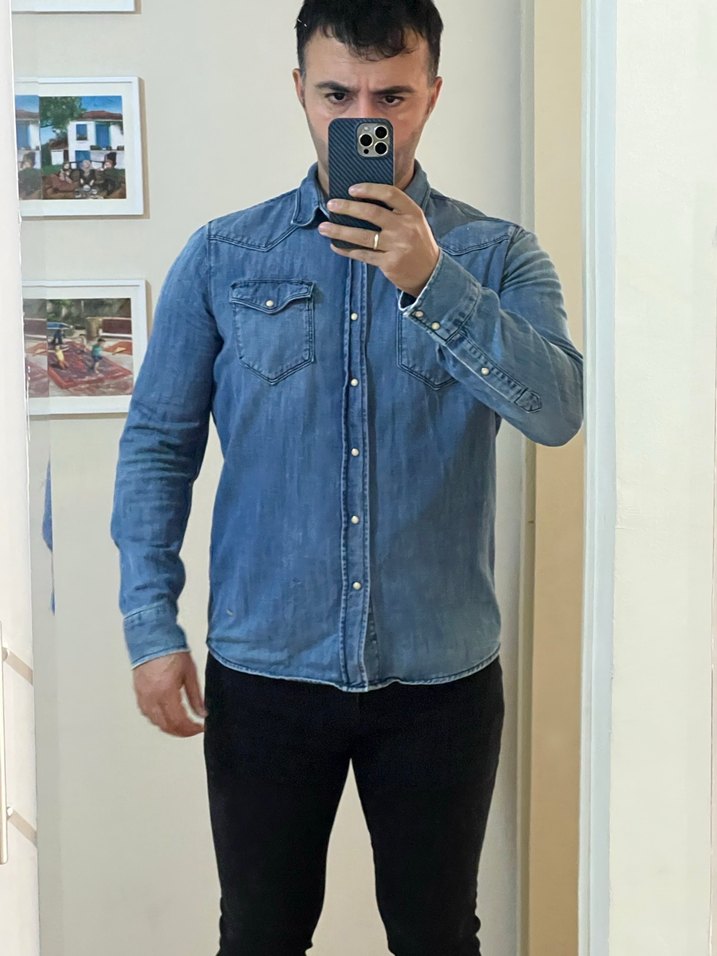 Mavi Düğmeli Denim erkek Gömlek - Görsel 3