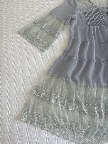 Danteli gri mavi kollu elbise - Görsel 3