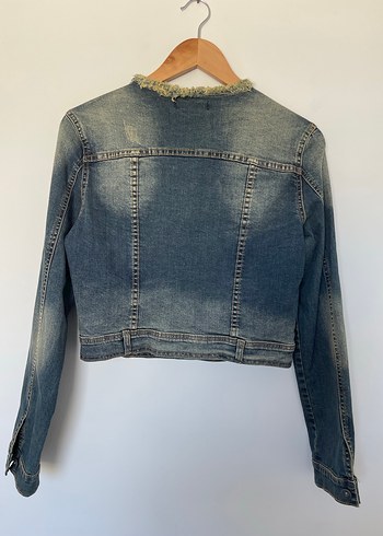 Düğmeli Mavi Kadın Denim Ceket - Görsel 4