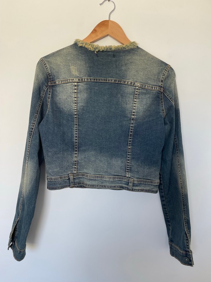 Düğmeli Mavi Kadın Denim Ceket - Görsel 4