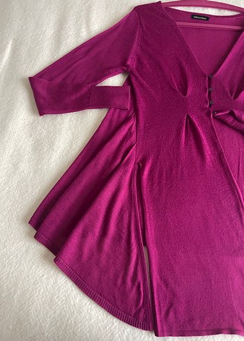 Fuşya renk merino yünlü ince şık hırka - Görsel 2